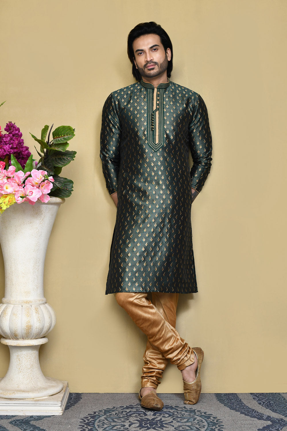 Green Colour Art Silk Fabric Resham Woven Kurta Pajama