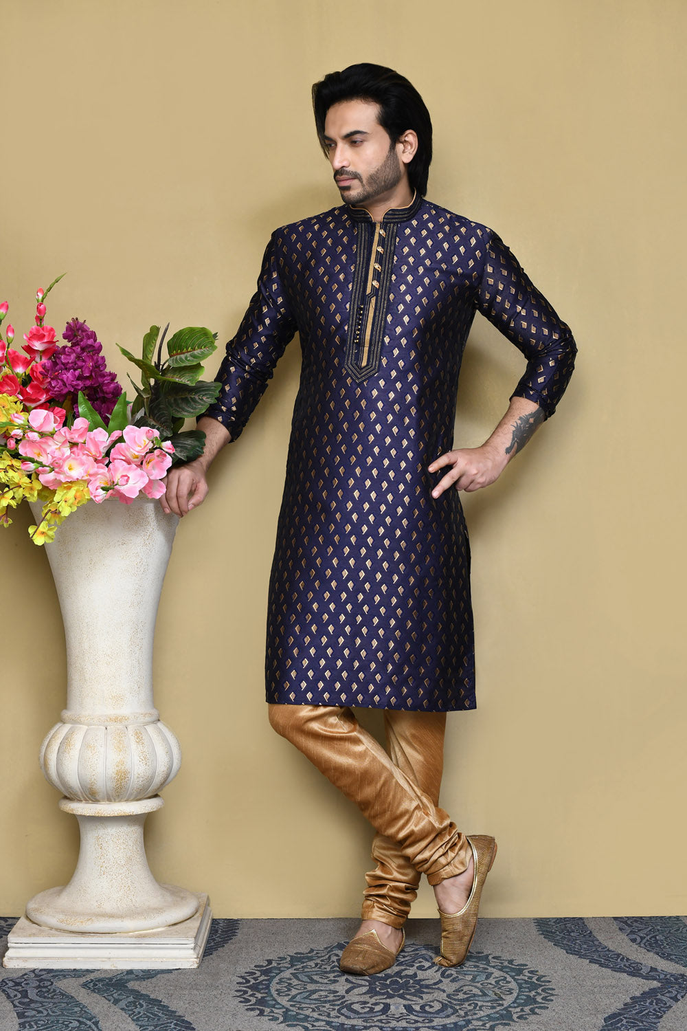 Royal Blue Colour Art Silk Fabric Resham Woven Kurta Pajama