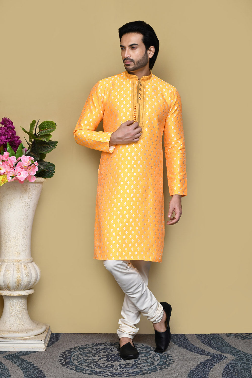 Yellow Colour Art Silk Fabric Resham Woven Kurta Pajama