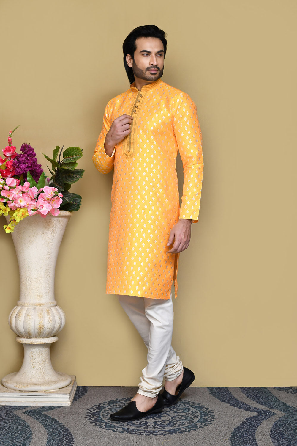 Yellow Colour Art Silk Fabric Resham Woven Kurta Pajama