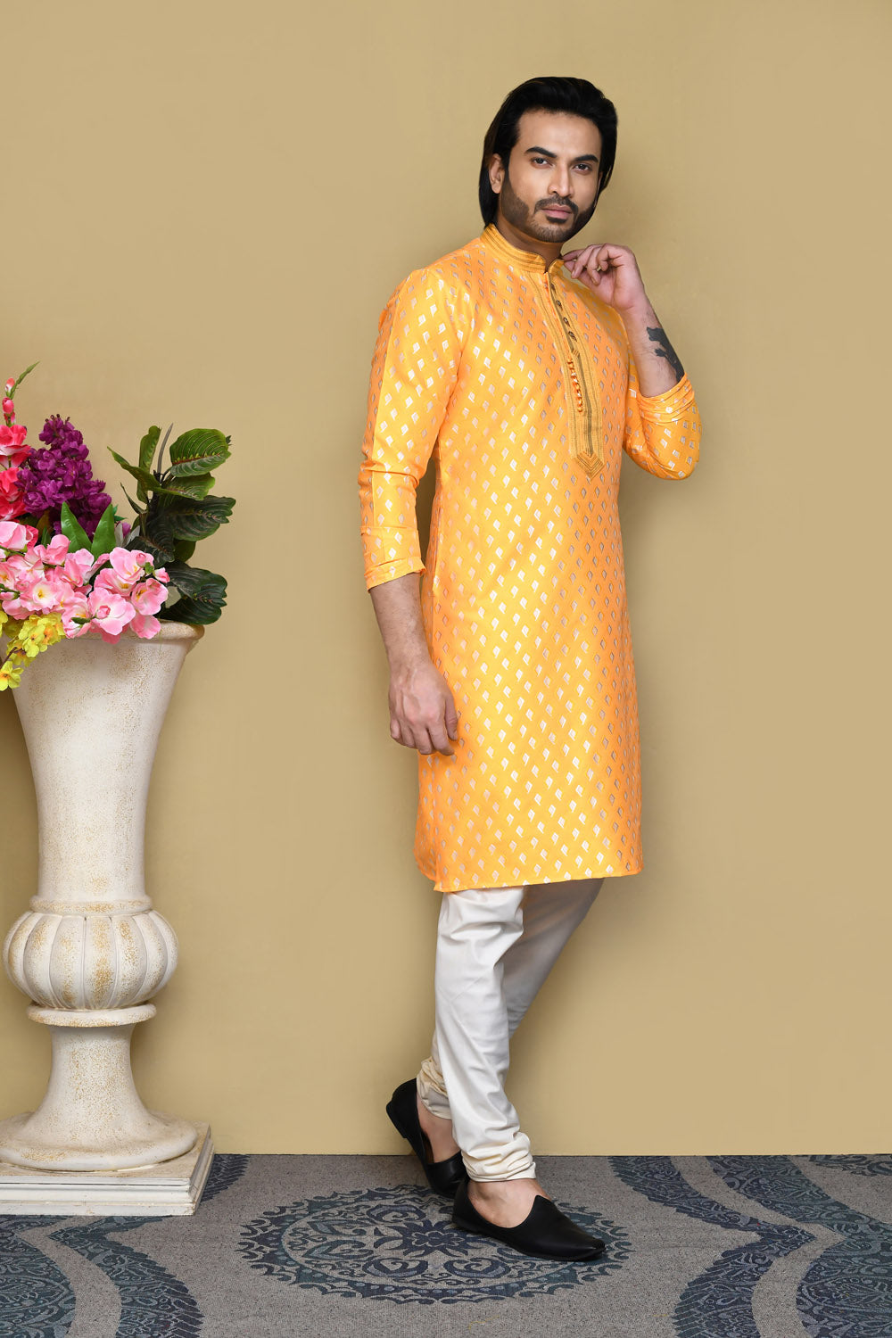 Yellow Colour Art Silk Fabric Resham Woven Kurta Pajama
