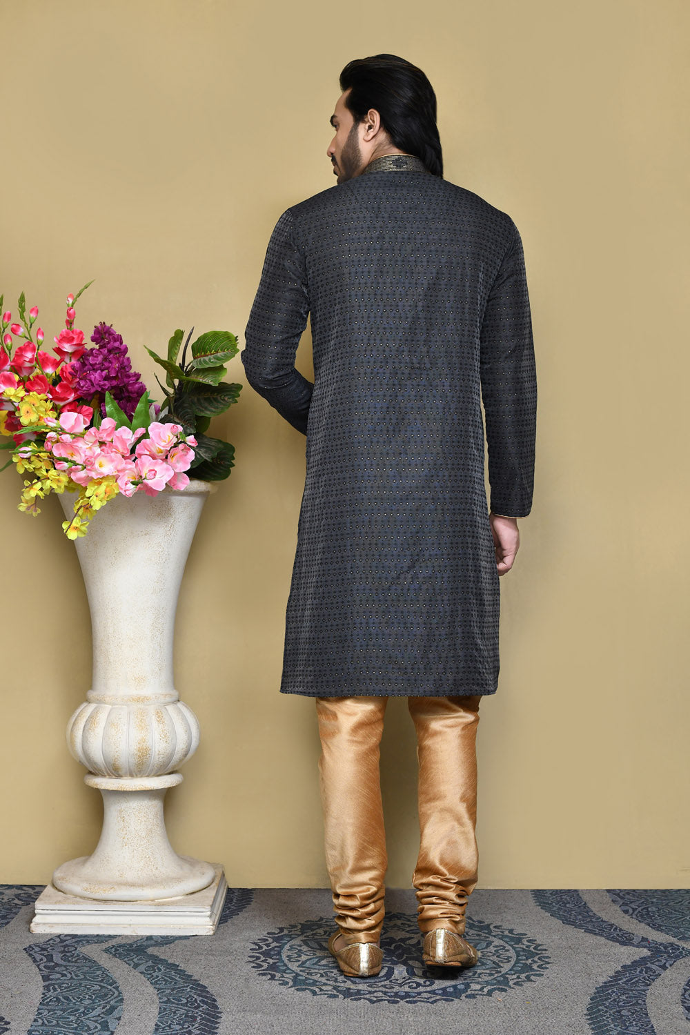 Black Colour Art Silk Fabric Resham Woven Kurta Pajama