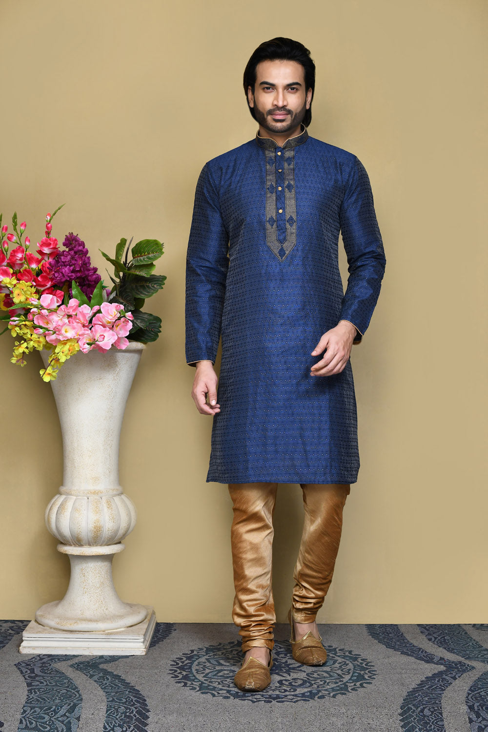 Navy Blue Colour Art Silk Fabric Resham Woven Kurta Pajama
