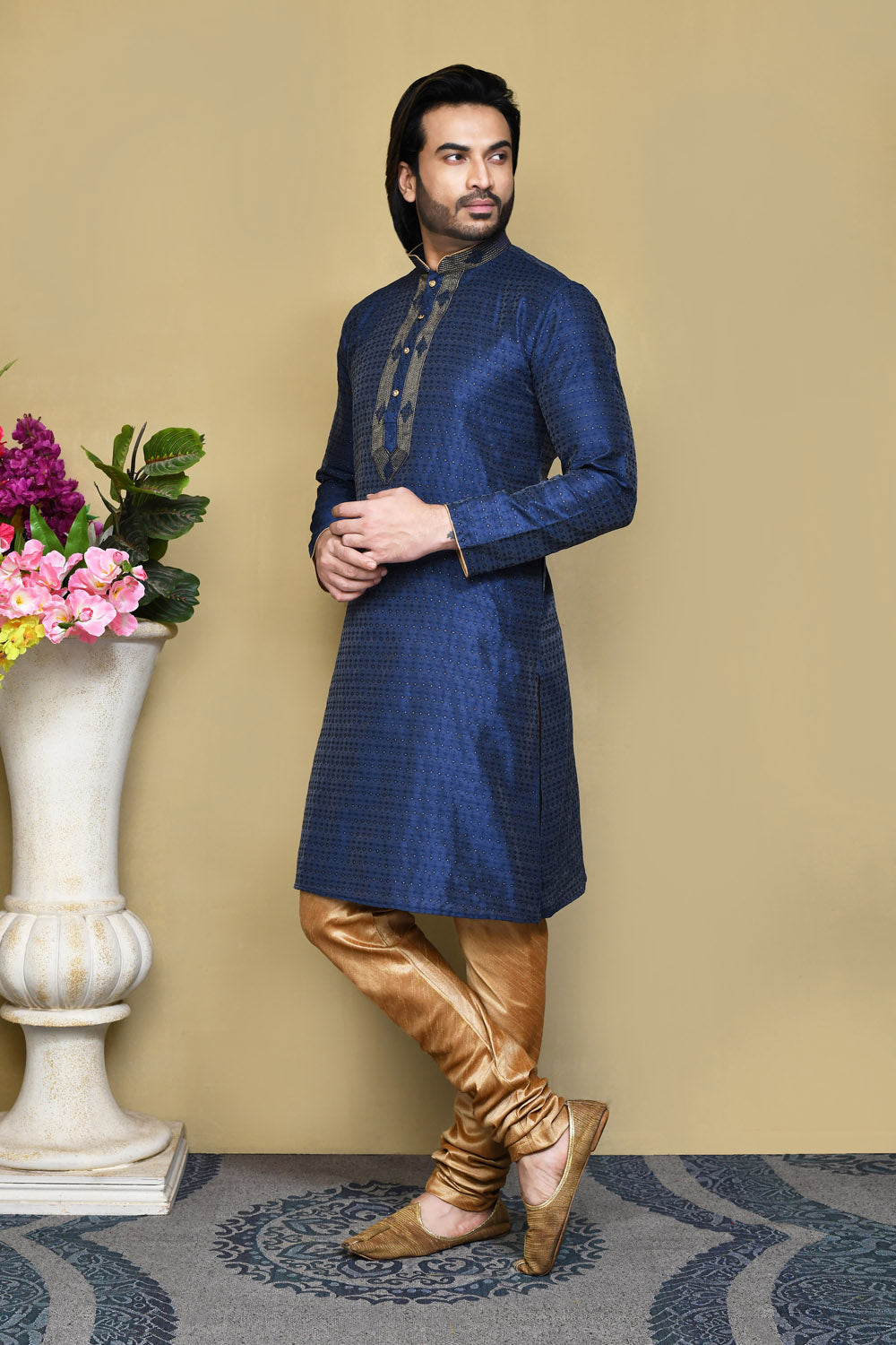 Navy Blue Colour Art Silk Fabric Resham Woven Kurta Pajama