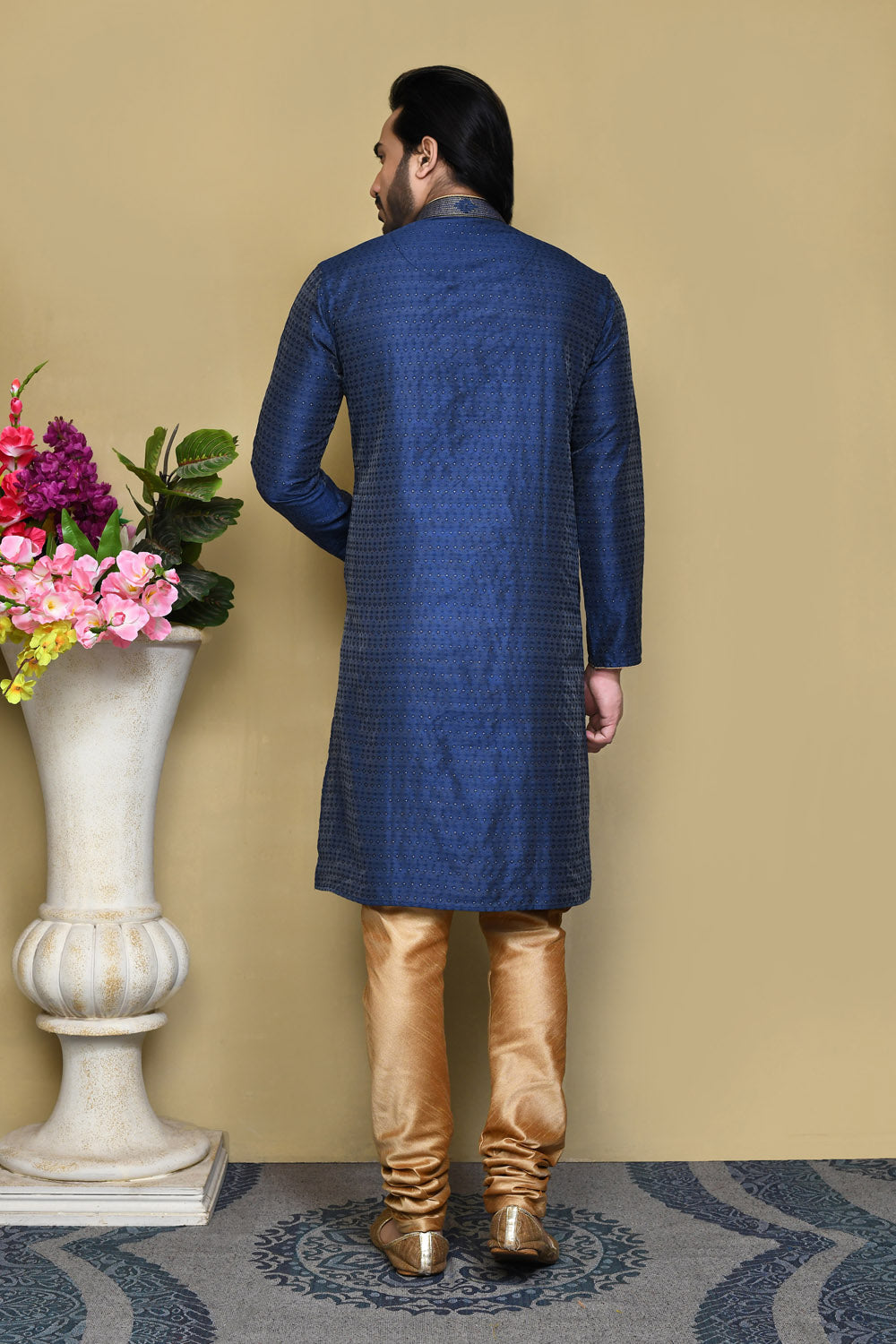 Navy Blue Colour Art Silk Fabric Resham Woven Kurta Pajama
