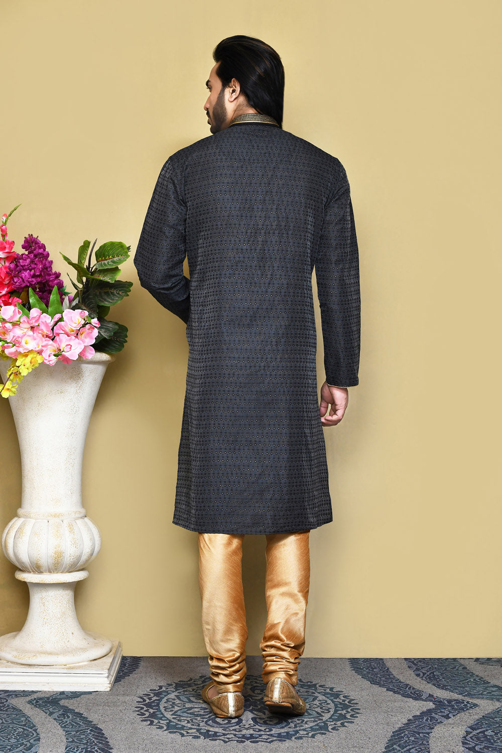 Black Colour Art Silk Fabric Resham Woven Kurta Pajama