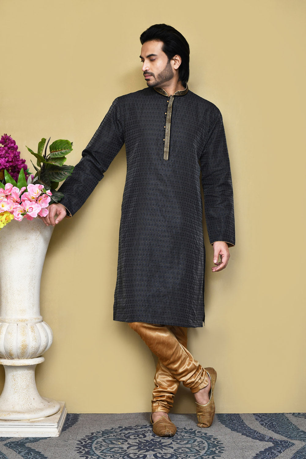 Black Colour Art Silk Fabric Resham Woven Kurta Pajama