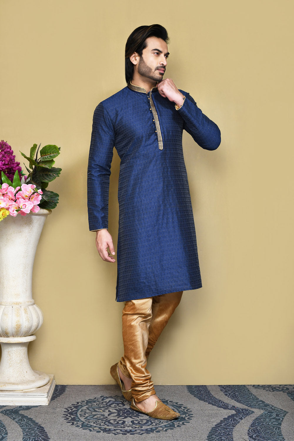 Royal Blue Colour Art Silk Fabric Resham Woven Kurta Pajama