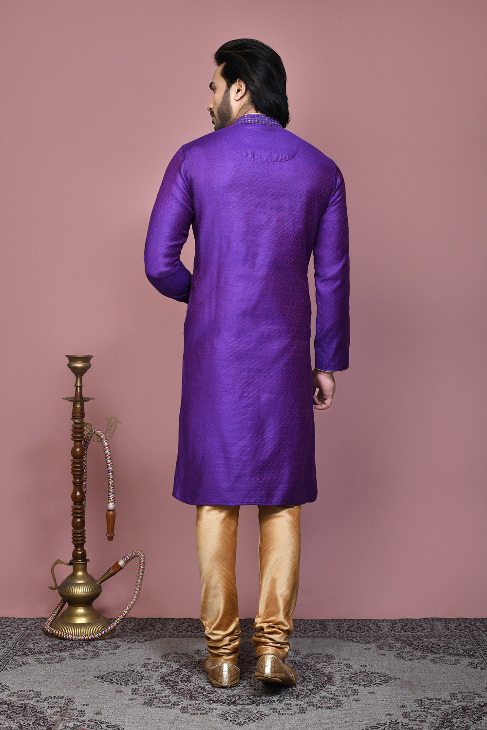 Purple Colour Cotton Silk Fabric Resham Woven Kurta Pajama
