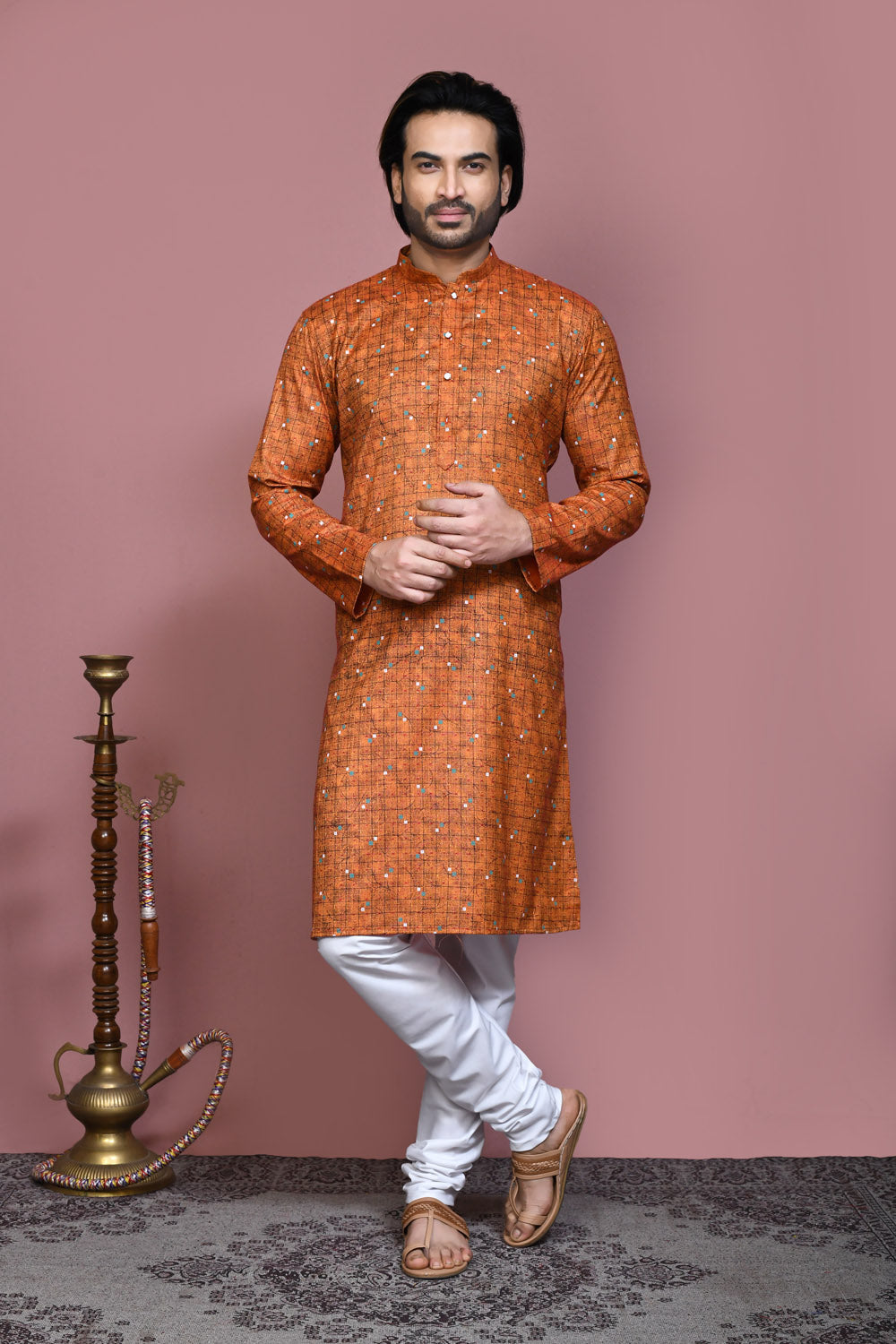 Brown Colour Cotton Fabric Printed Kurta Pajama