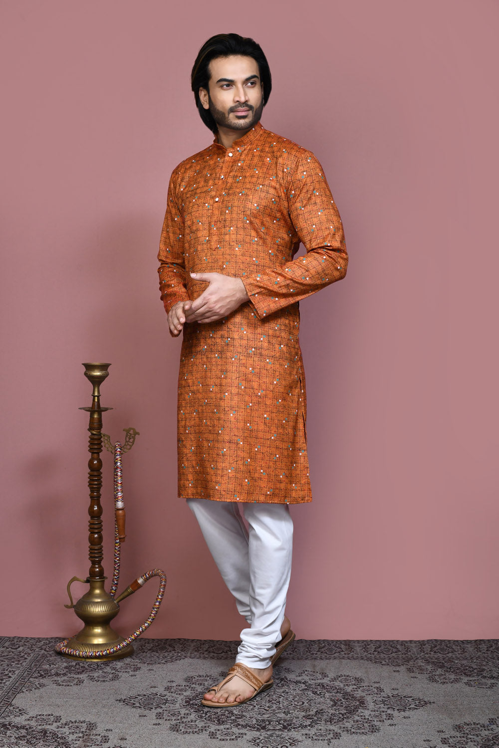 Brown Colour Cotton Fabric Printed Kurta Pajama