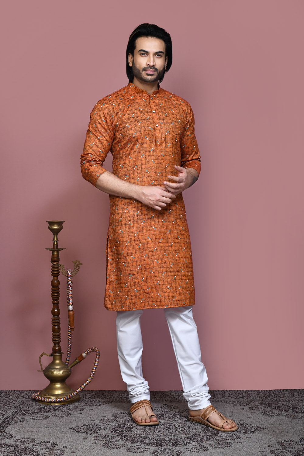 Brown Colour Cotton Fabric Printed Kurta Pajama