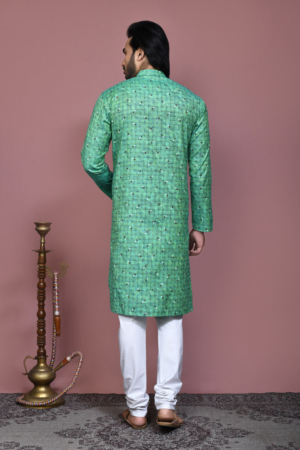 Green Colour Cotton Fabric Printed Kurta Pajama