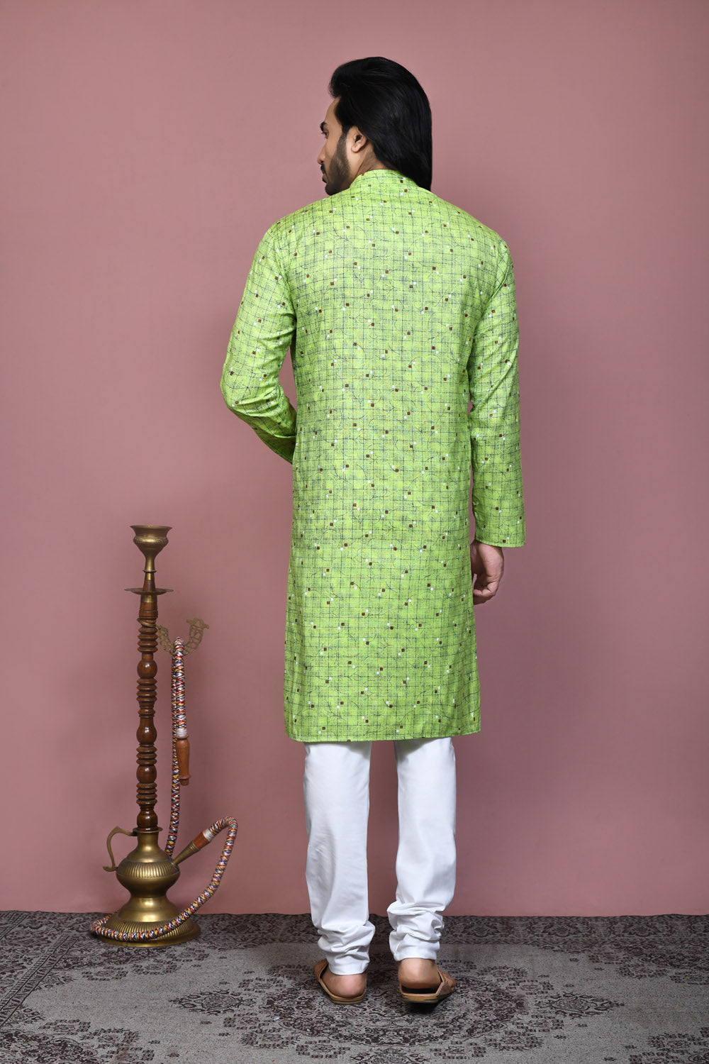 Pista Colour Cotton Fabric Printed Kurta Pajama