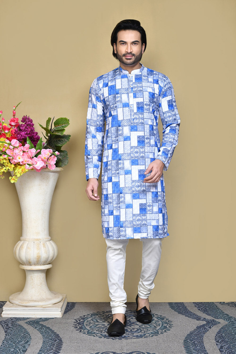 Blue Colour Cotton Fabric Printed Kurta Pajama
