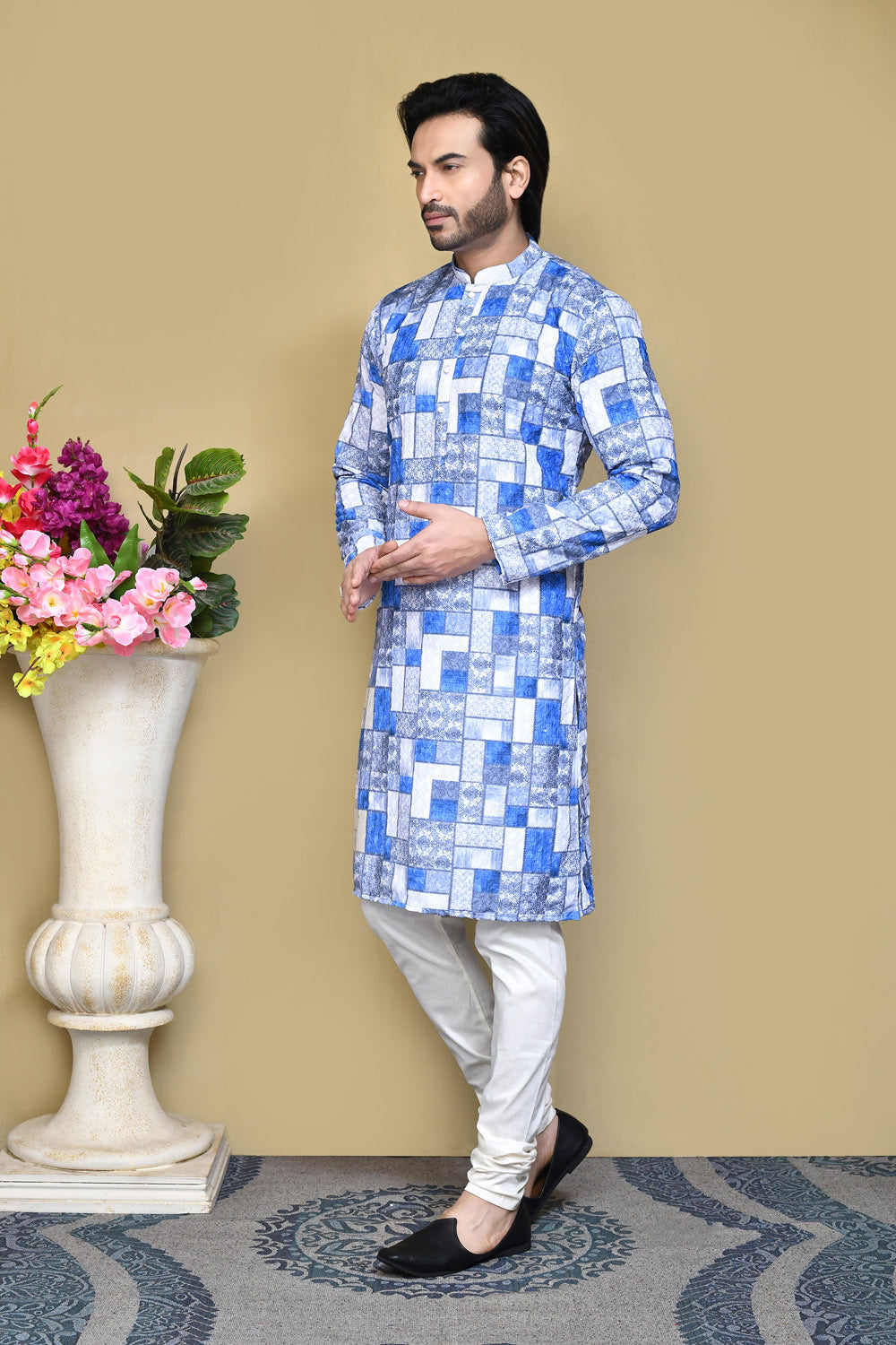 Blue Colour Cotton Fabric Printed Kurta Pajama
