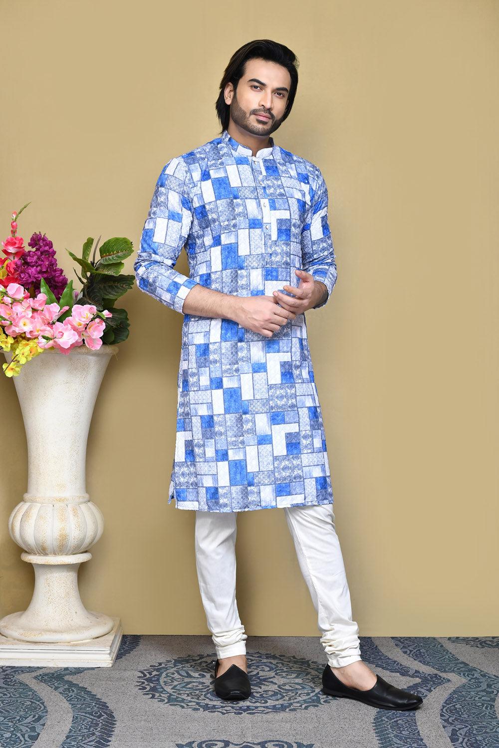 Blue Colour Cotton Fabric Printed Kurta Pajama