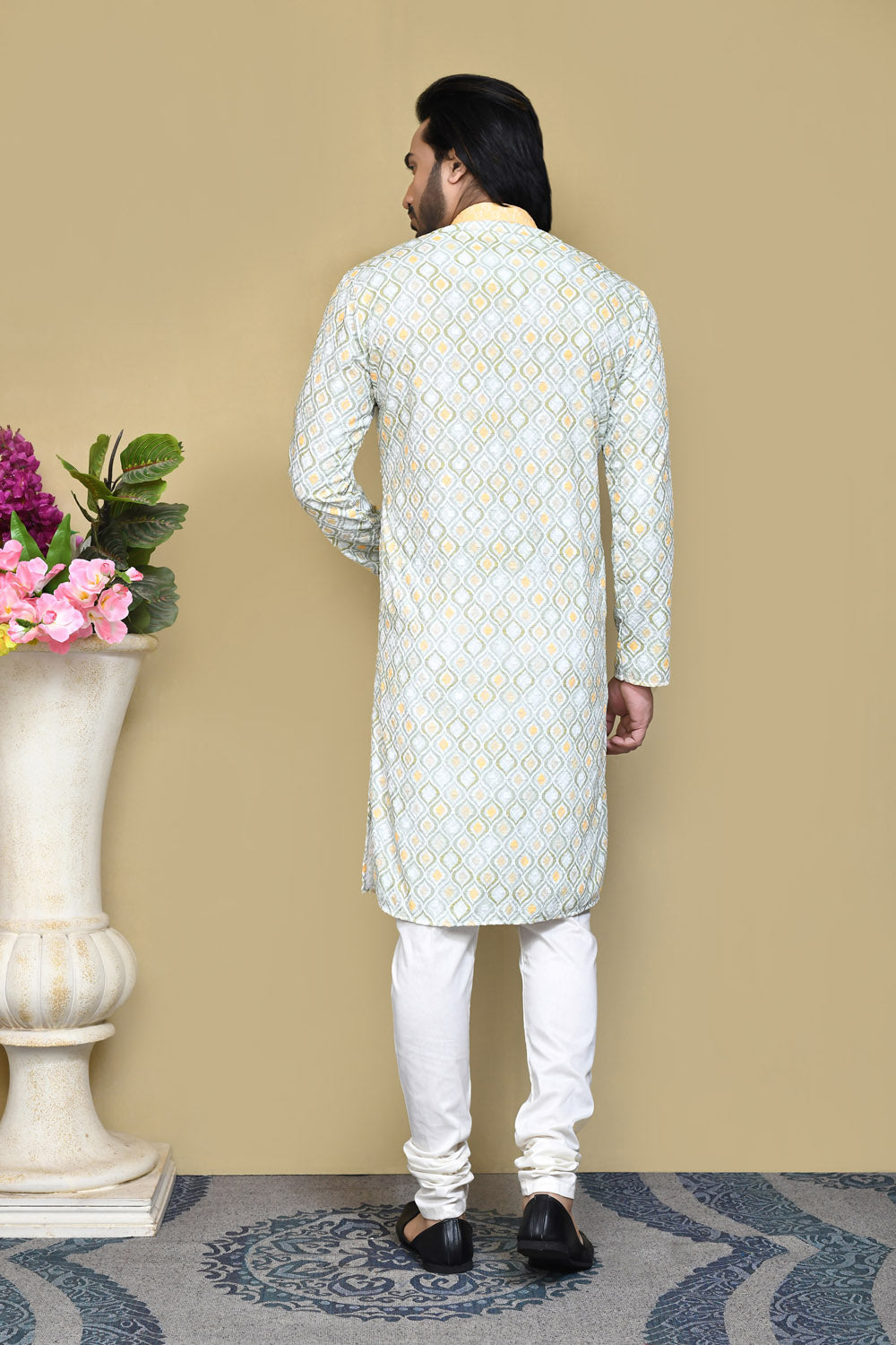 Yellow Colour Cotton Fabric Printed Kurta Pajama