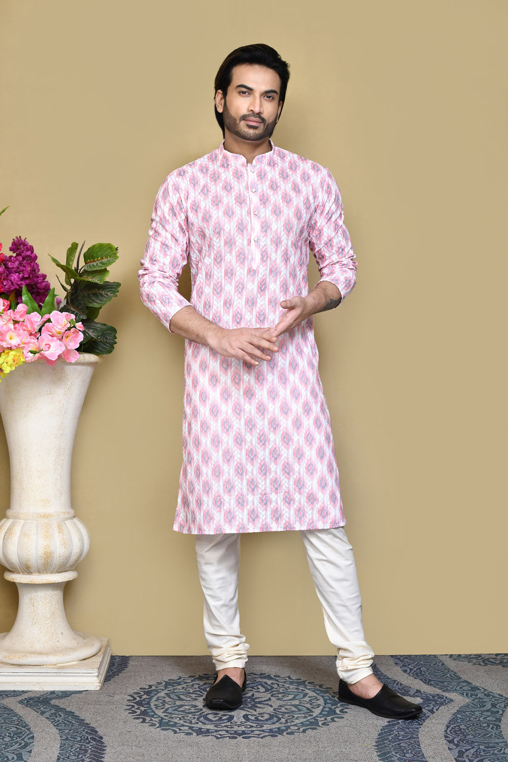 Pink Colour Cotton Fabric Printed Kurta Pajama