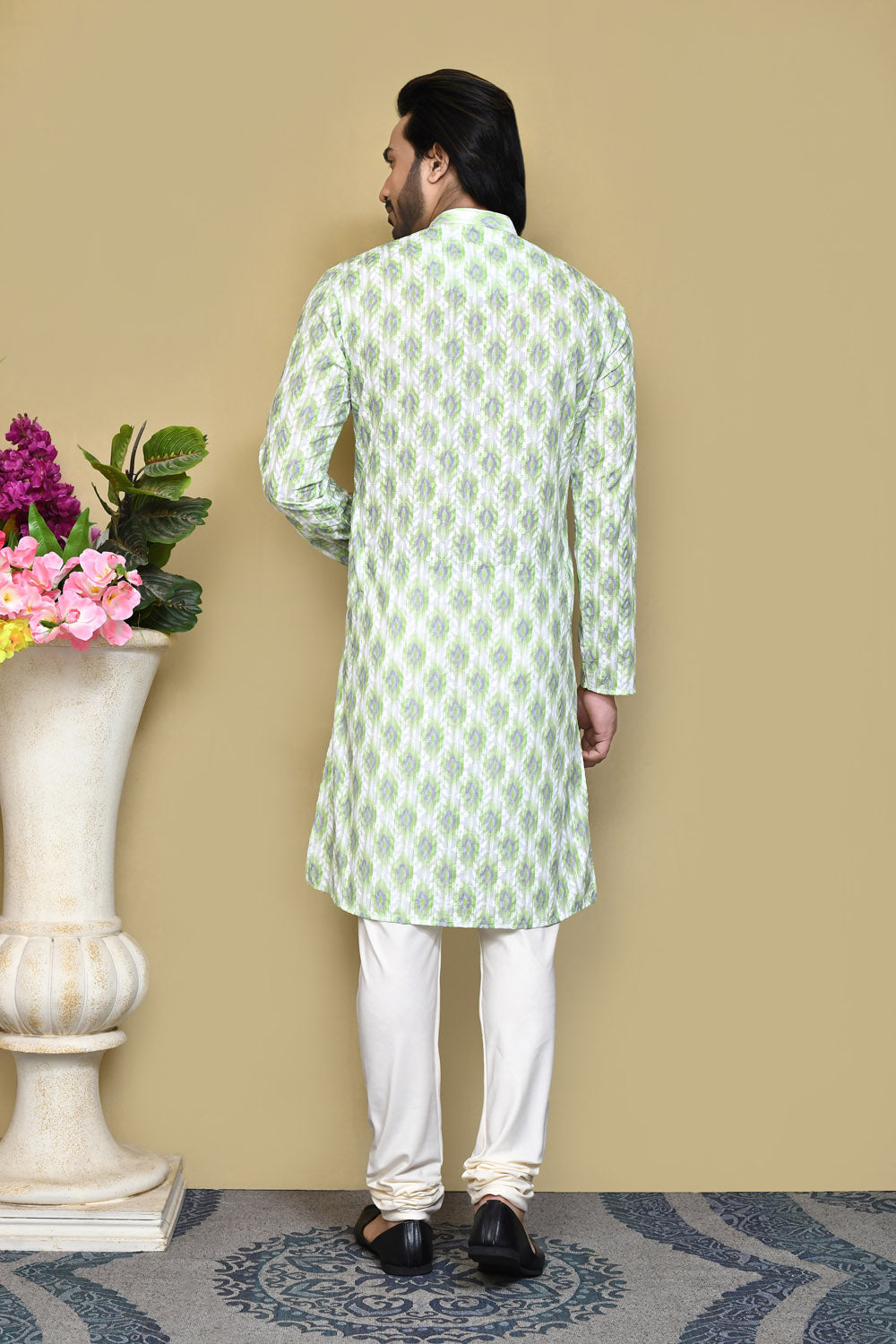 Pista Colour Cotton Fabric Printed Kurta Pajama