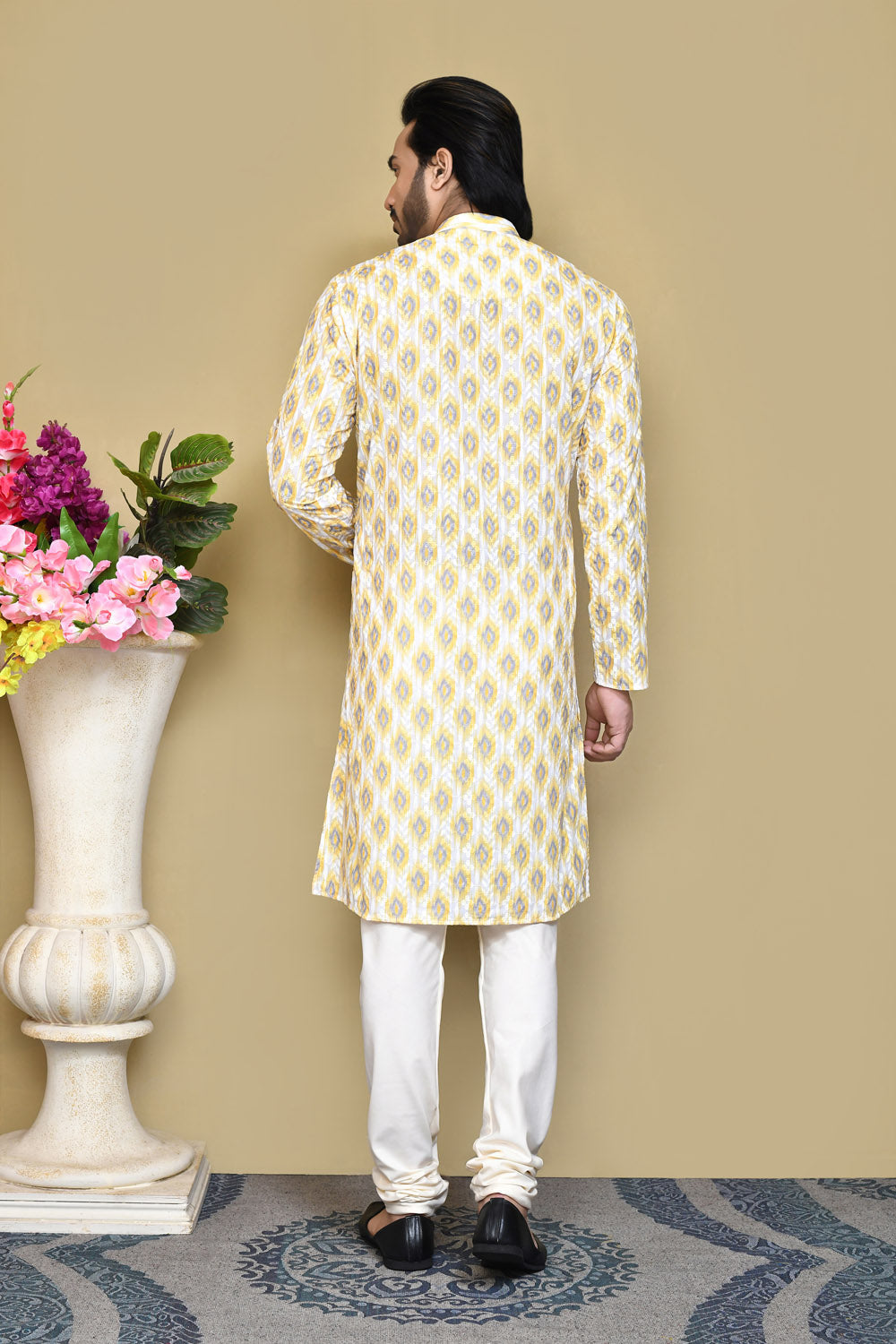 Yellow Colour Cotton Fabric Printed Kurta Pajama