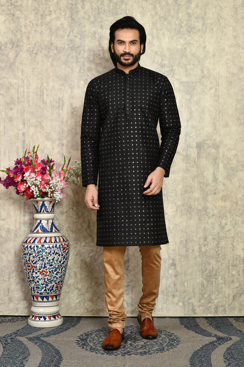 Black Colour Art Silk Fabric With Plain Style Kurta Pajama
