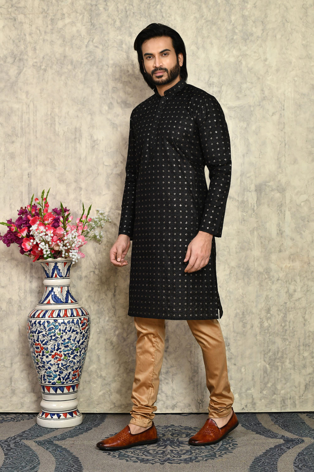 Black Colour Art Silk Fabric With Plain Style Kurta Pajama
