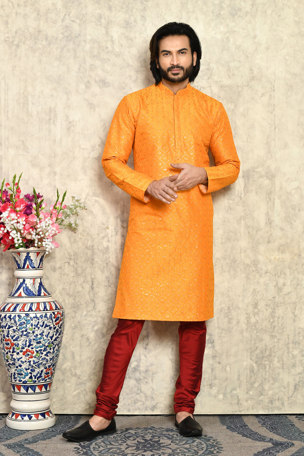 Yellow Colour Art Silk Fabric With Plain Style Kurta Pajama