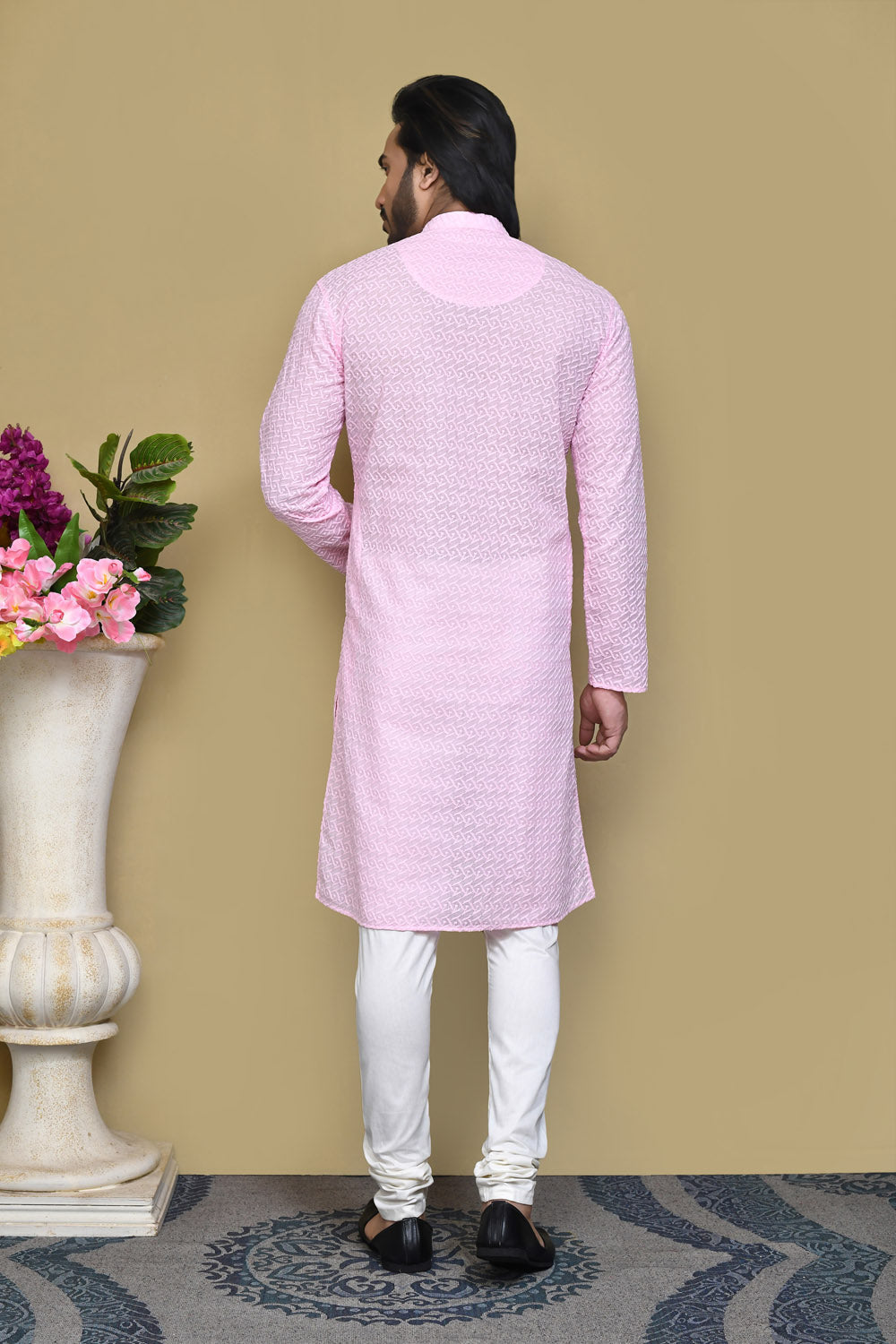 Pink Colour Cotton Fabric With Pattern Work Kurta Pajama