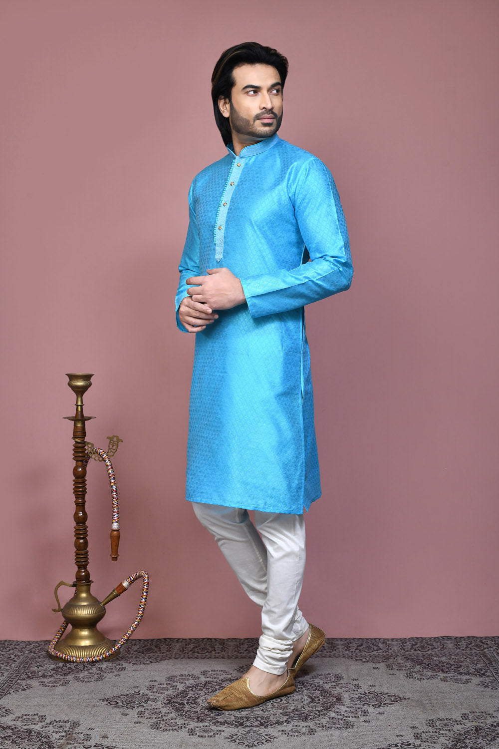 Firoza Colour Art Silk Fabric Resham Woven Kurta Pajama