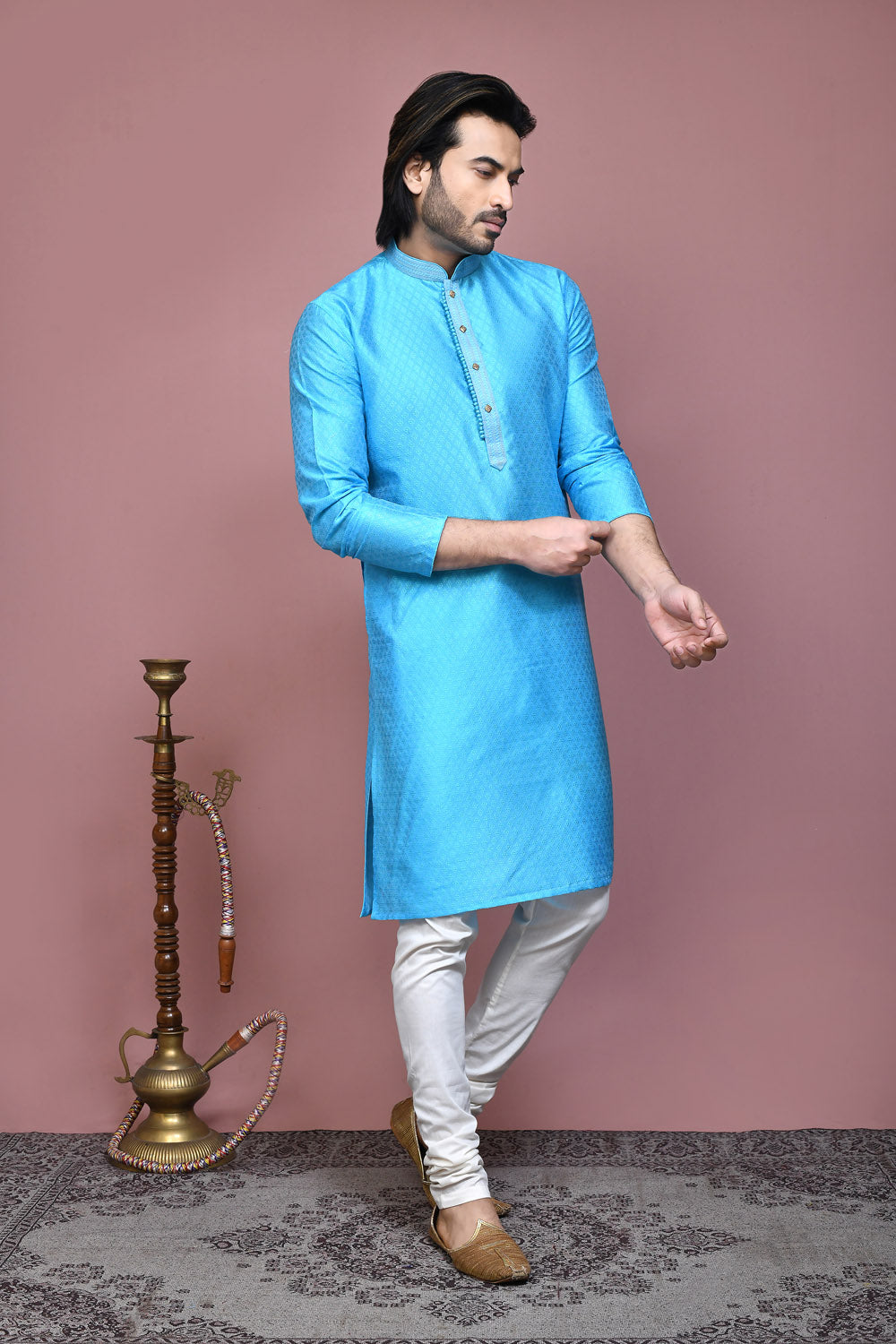 Firoza Colour Art Silk Fabric Resham Woven Kurta Pajama