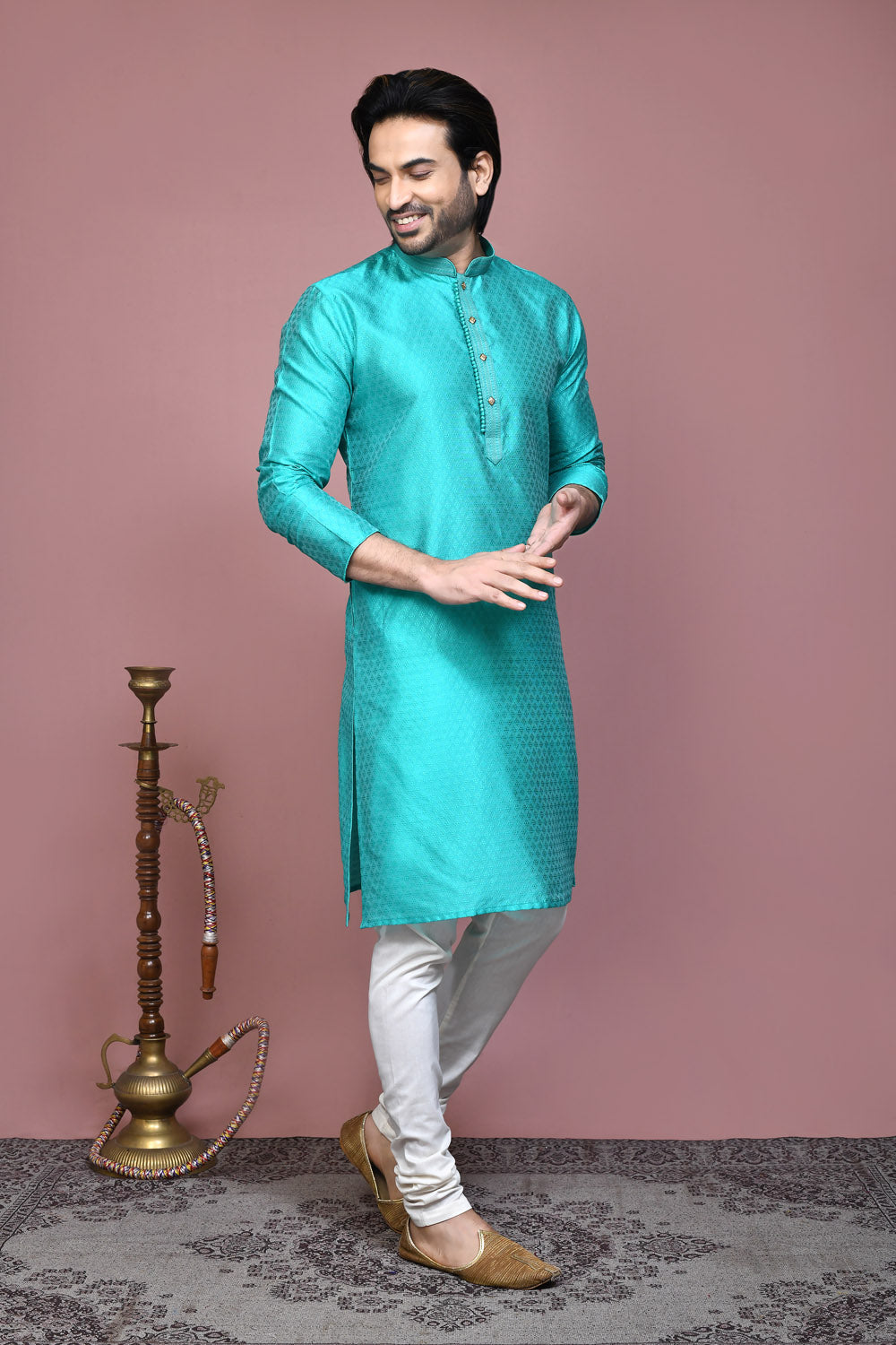 Green Colour Art Silk Fabric Resham Woven Kurta Pajama