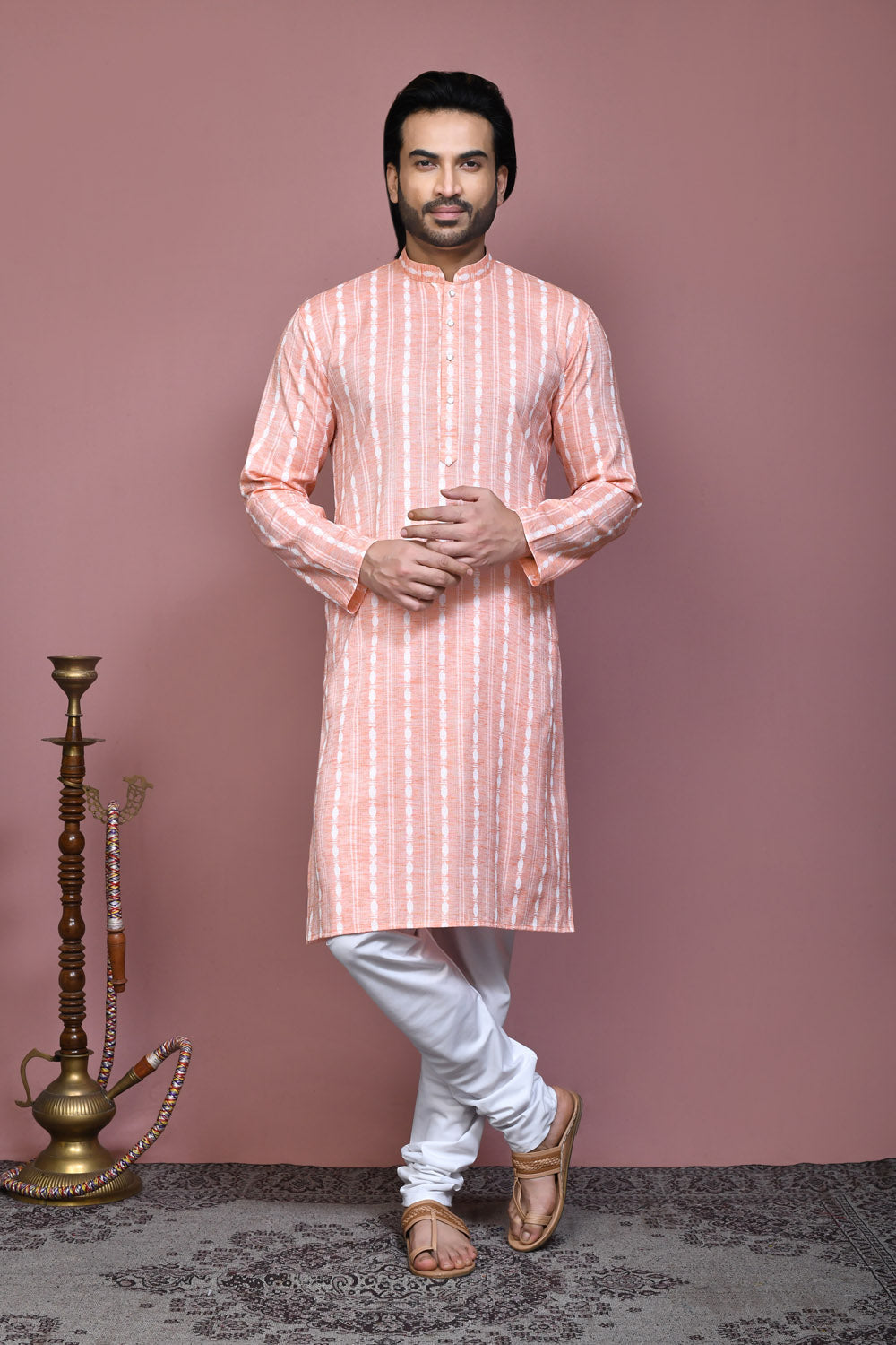Orange Colour Cotton Fabric Printed Kurta Pajama