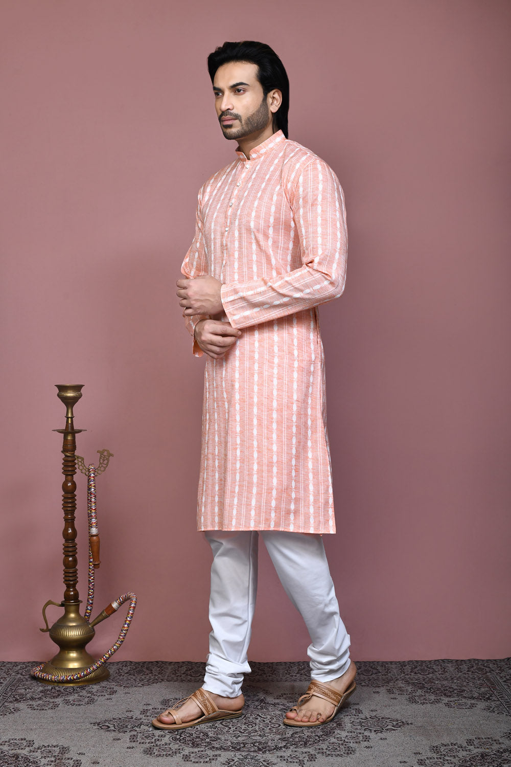 Orange Colour Cotton Fabric Printed Kurta Pajama