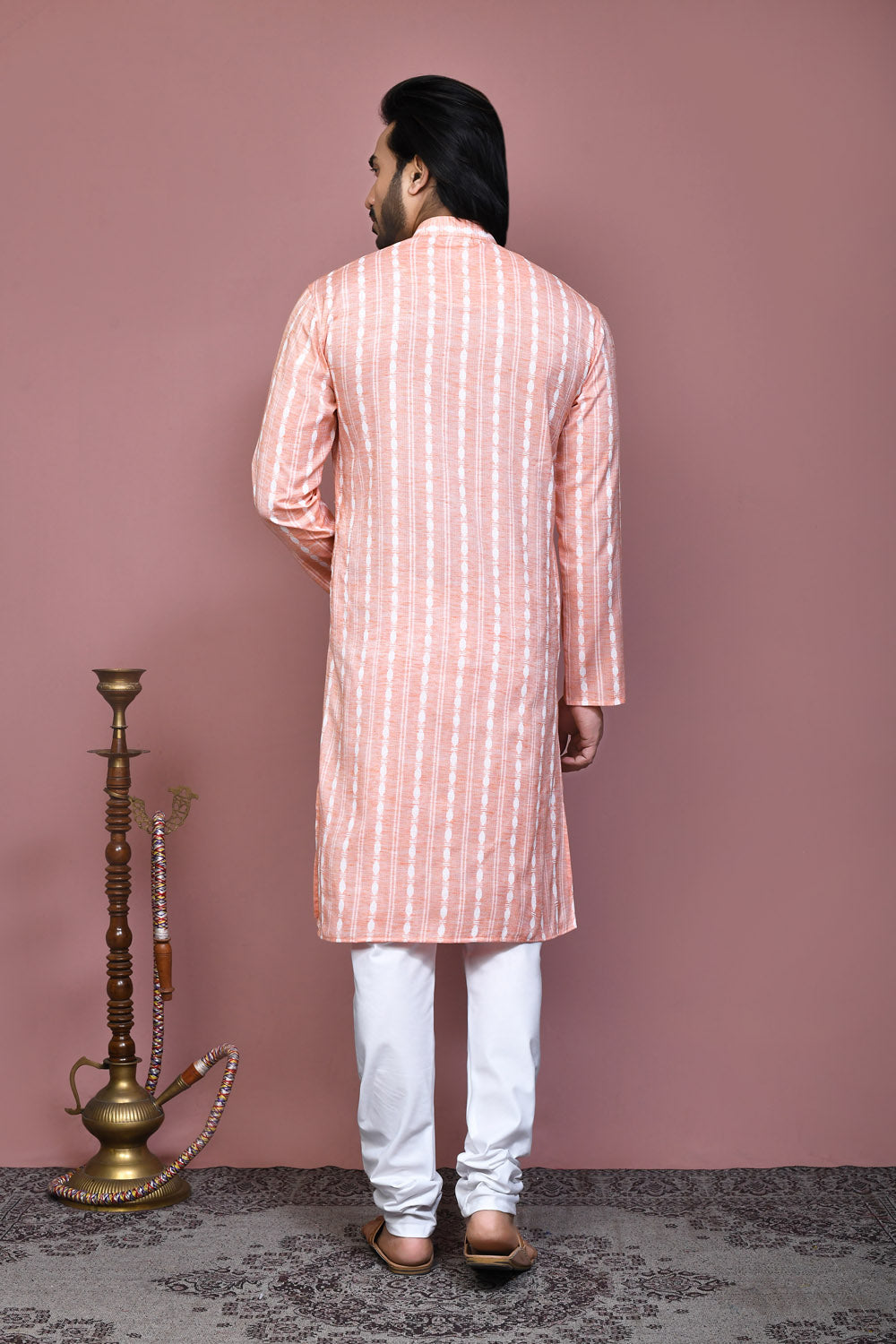 Orange Colour Cotton Fabric Printed Kurta Pajama