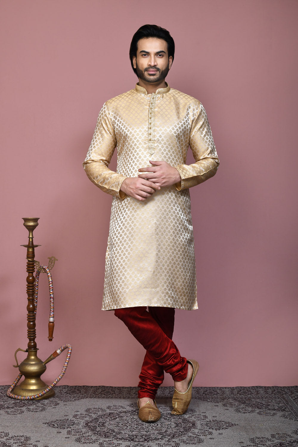 Gold Colour Art Silk Fabric Resham Woven Kurta Pajama
