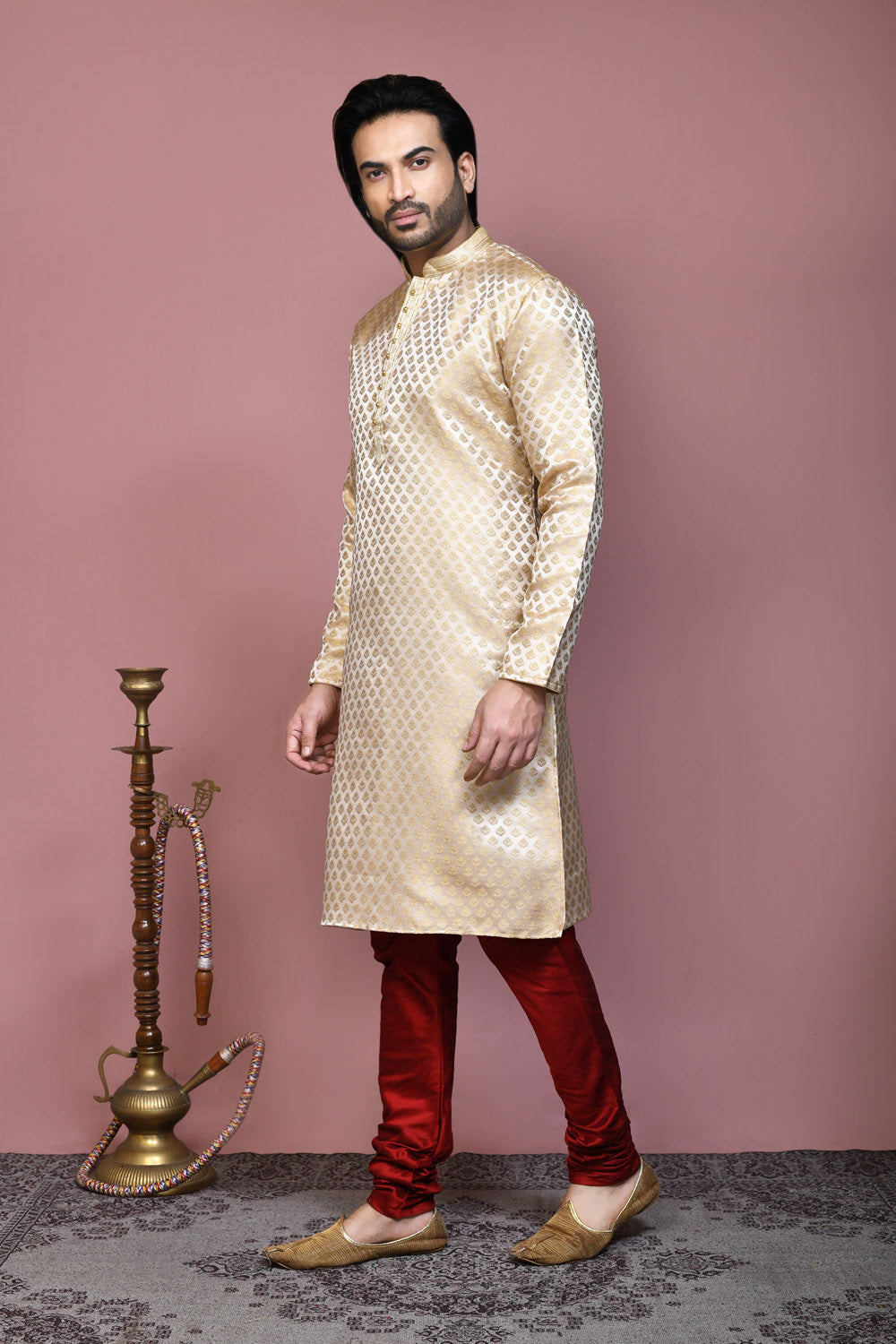 Gold Colour Art Silk Fabric Resham Woven Kurta Pajama