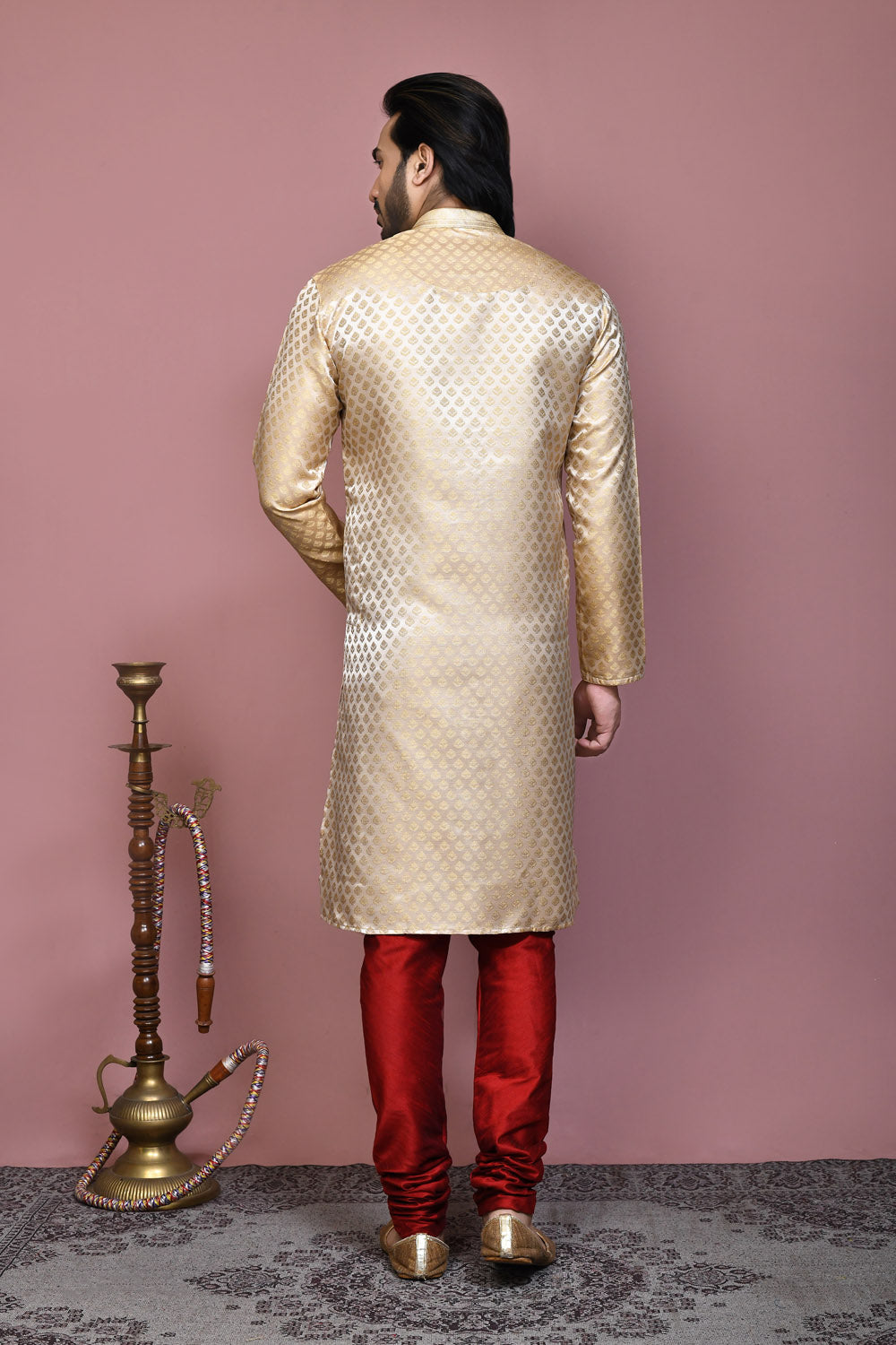Gold Colour Art Silk Fabric Resham Woven Kurta Pajama