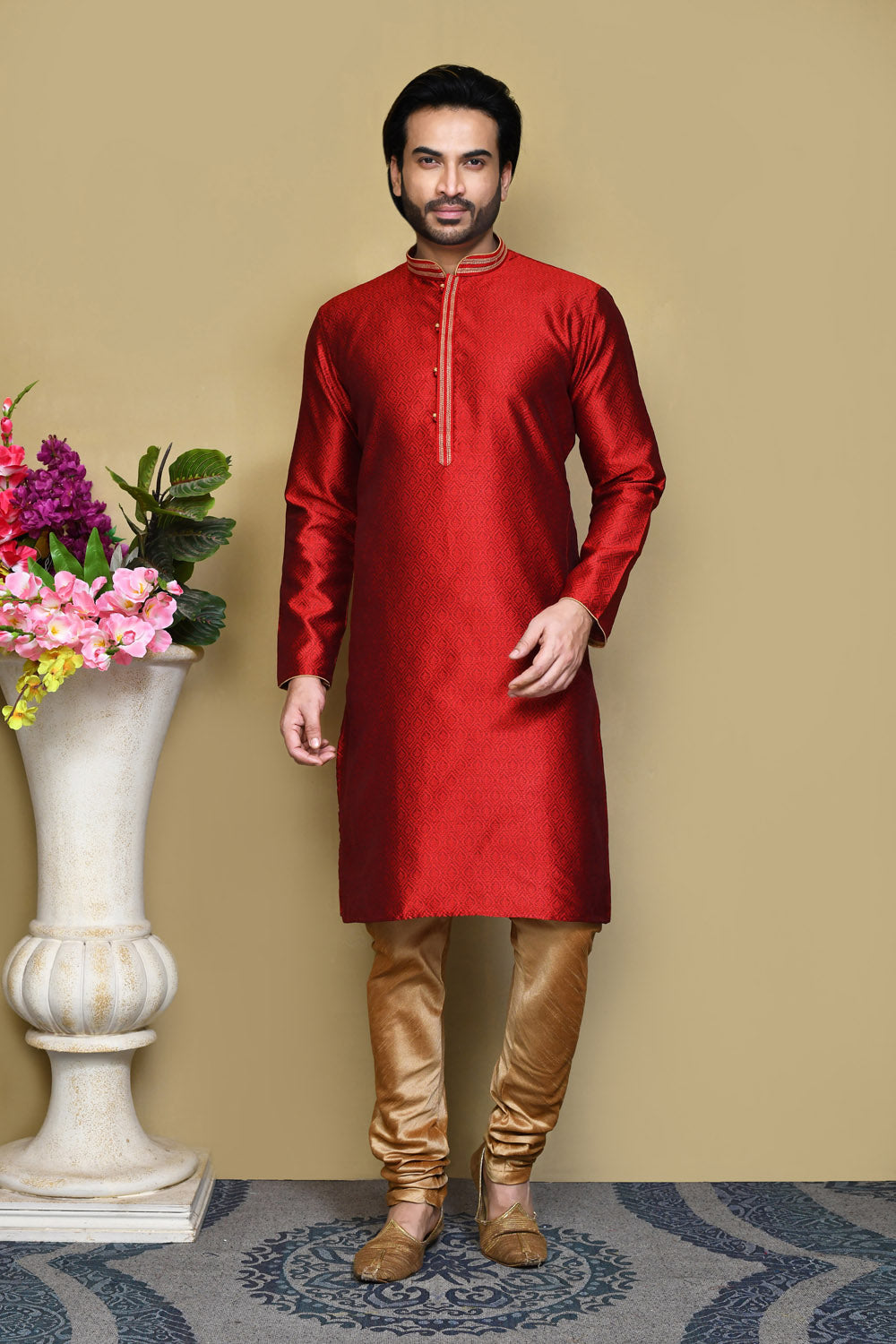Maroon Colour Art Silk Fabric Resham Woven Kurta Pajama
