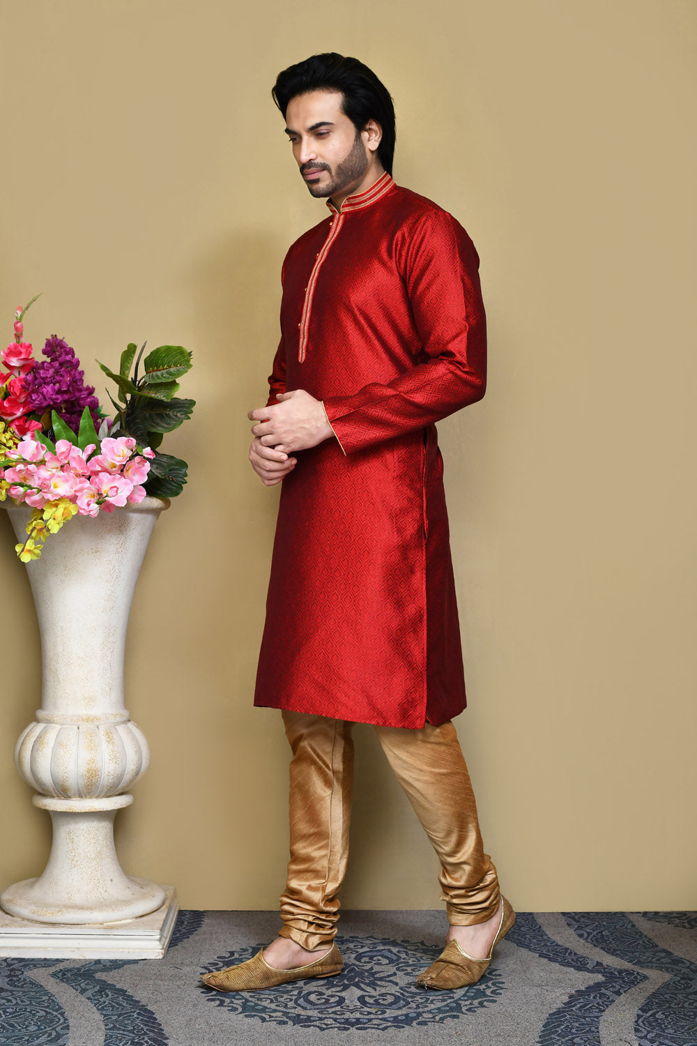 Maroon Colour Art Silk Fabric Resham Woven Kurta Pajama