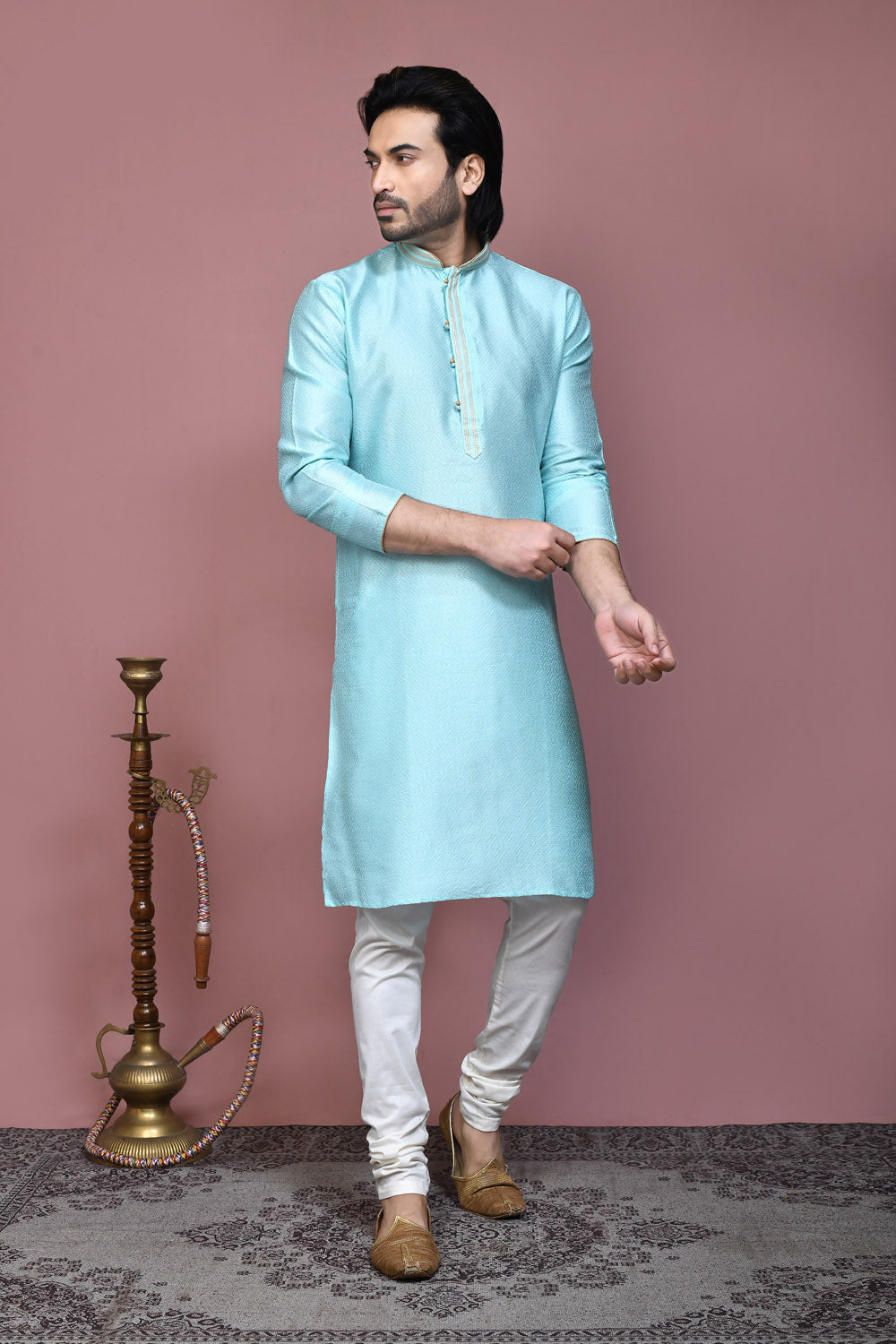 Green Colour Art Silk Fabric Resham Woven Kurta Pajama