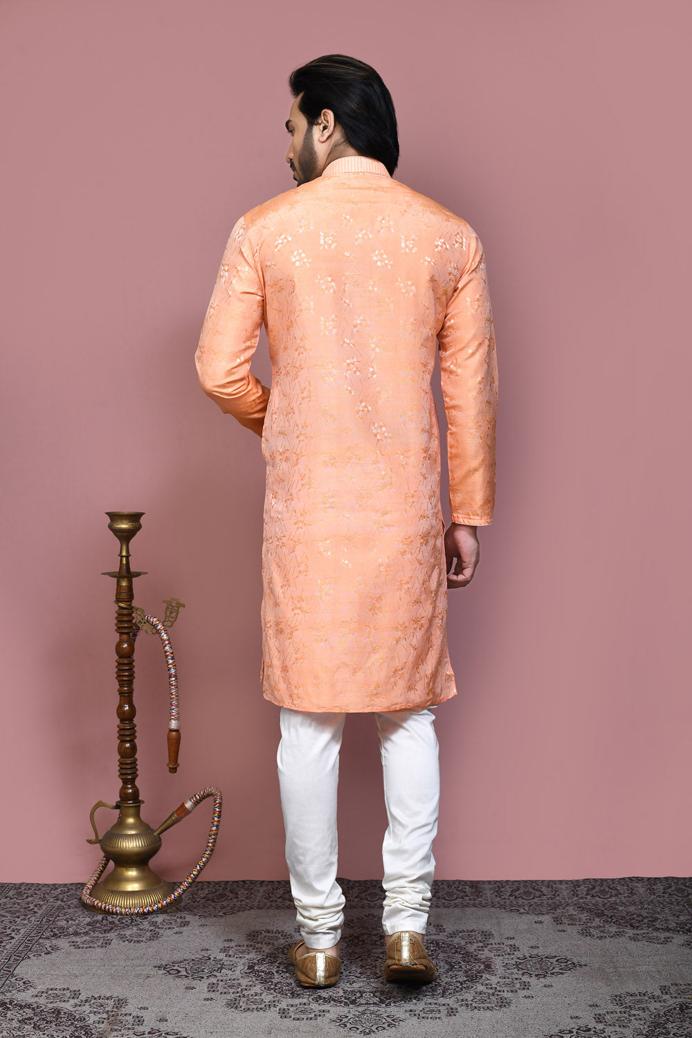 Rust Colour Art Silk Fabric Resham Woven Kurta Pajama