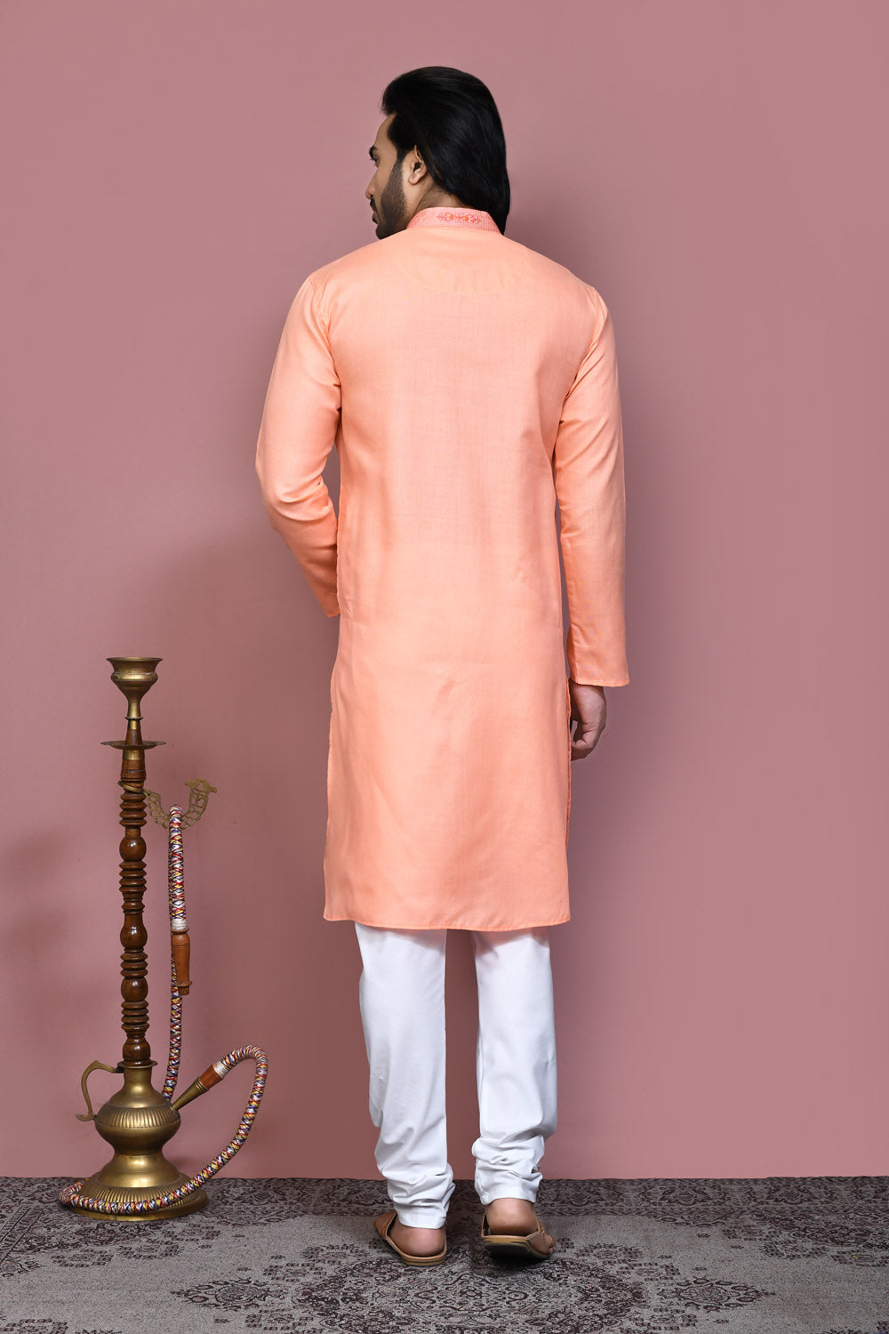 Rust Colour Cotton Fabric With Embroidered Kurta Pajama