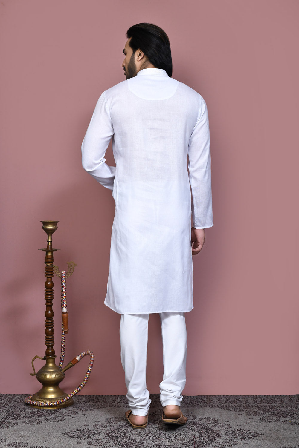 White Colour Cotton Fabric With Embroidered Kurta Pajama