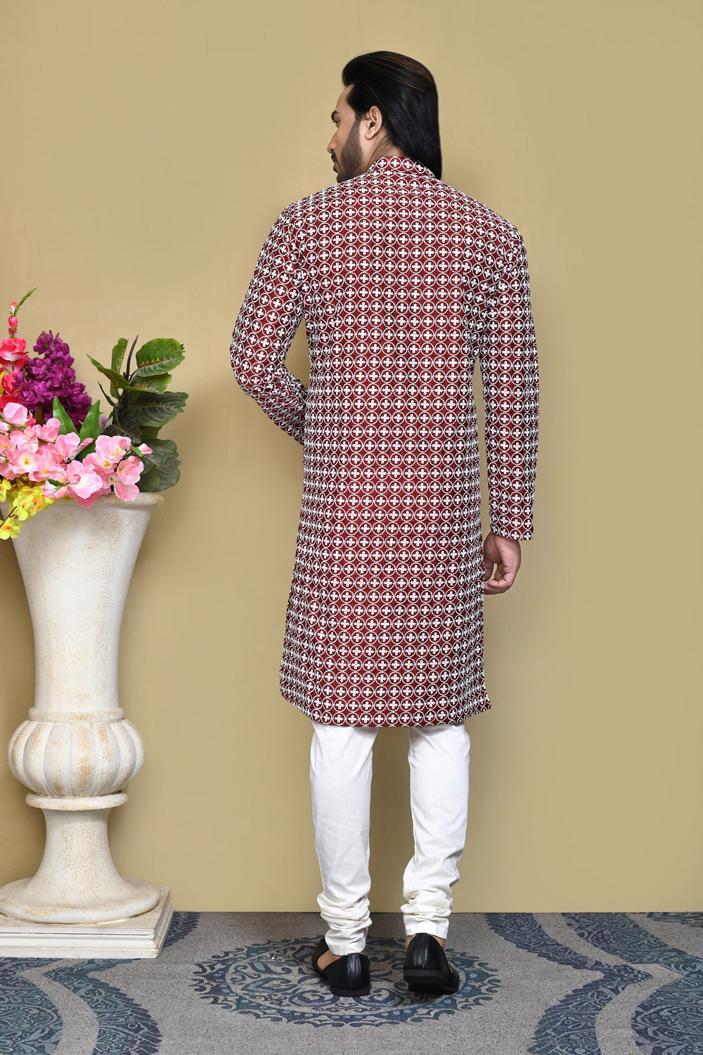 Maroon Colour Cotton Fabric With Pattern Work Kurta Pajama