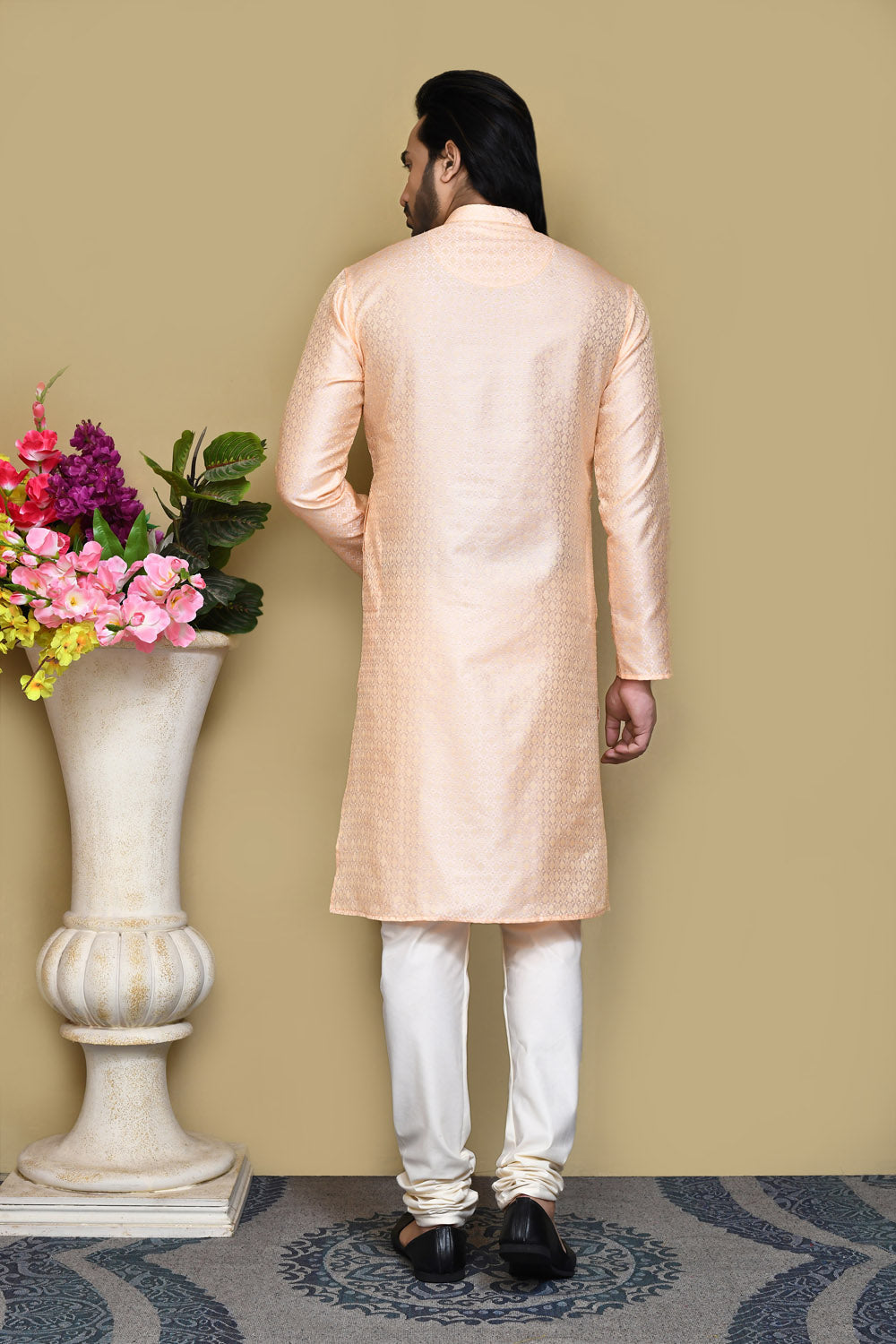 Biscute Colour Art Silk Fabric Woven Kurta Pajama