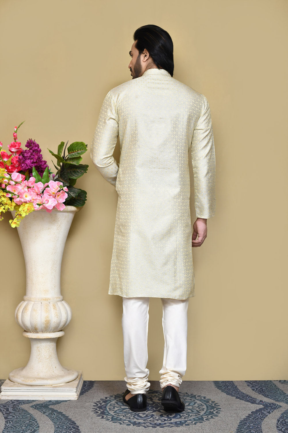 Grey Colour Art Silk Fabric Woven Kurta Pajama