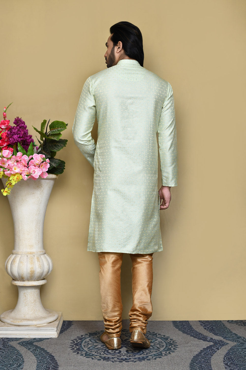 Pista Colour Art Silk Fabric Woven Kurta Pajama