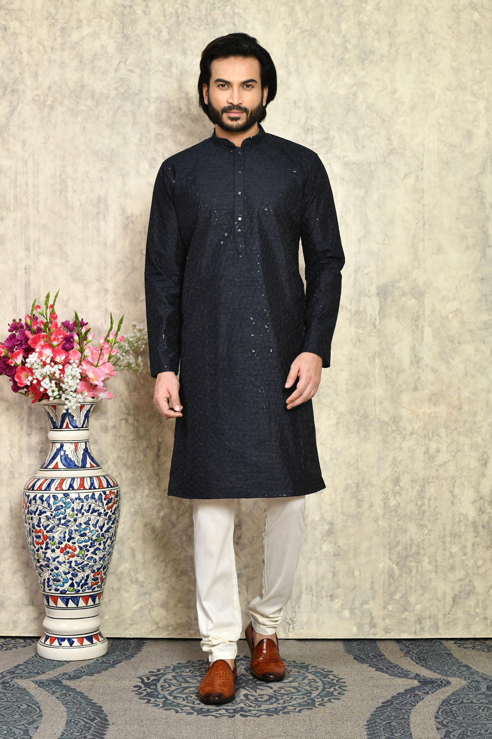 Blue Colour Art Silk Fabric With Plain Style Kurta Pajama