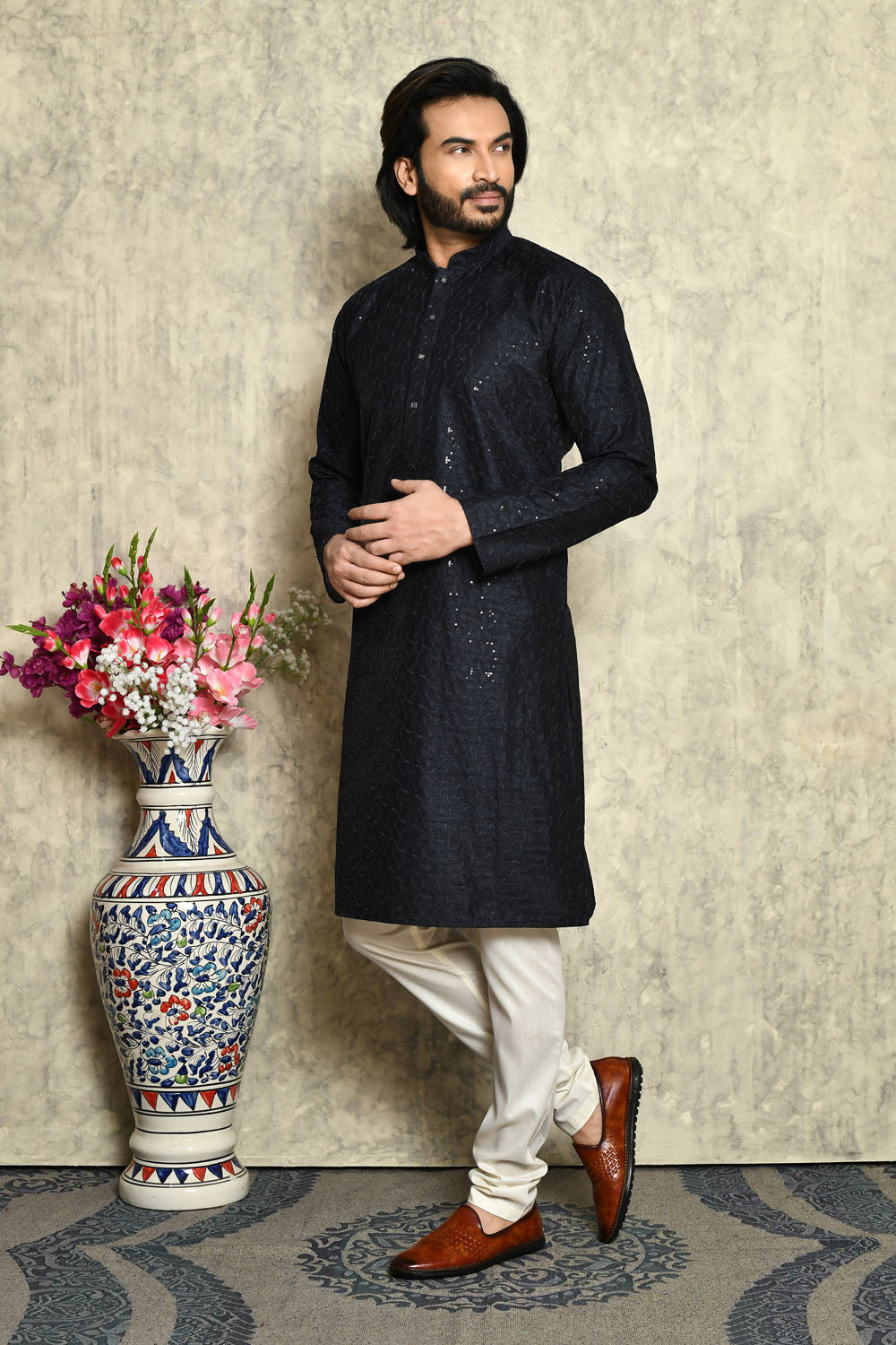 Blue Colour Art Silk Fabric With Plain Style Kurta Pajama